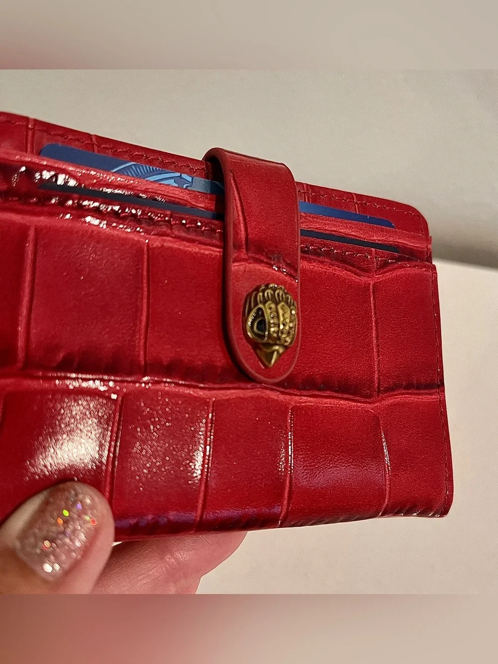 Kurt Geiger New Croc-Embossed Leather CardWallet/SnapClose/SlotsFrontBack&Inside